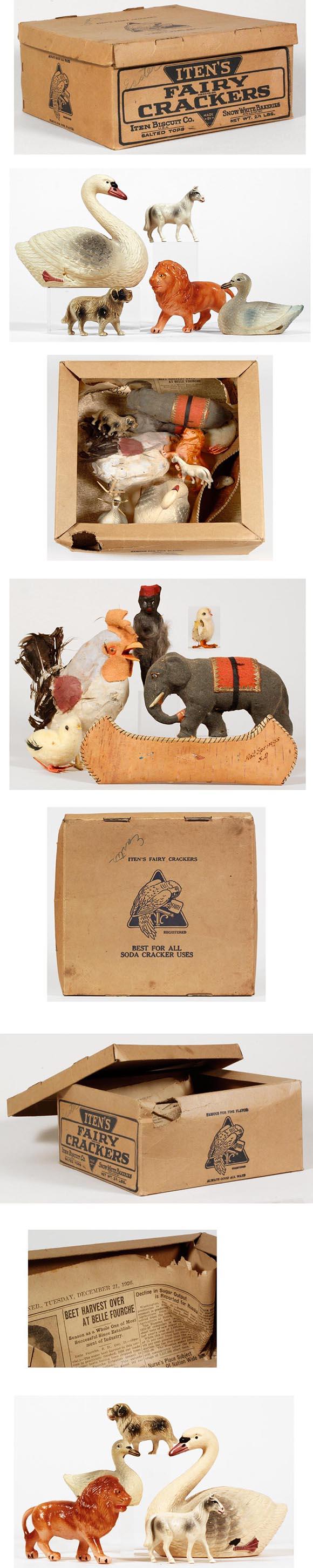 1920's Celluloid & Feathered Critters in Biscuit Box